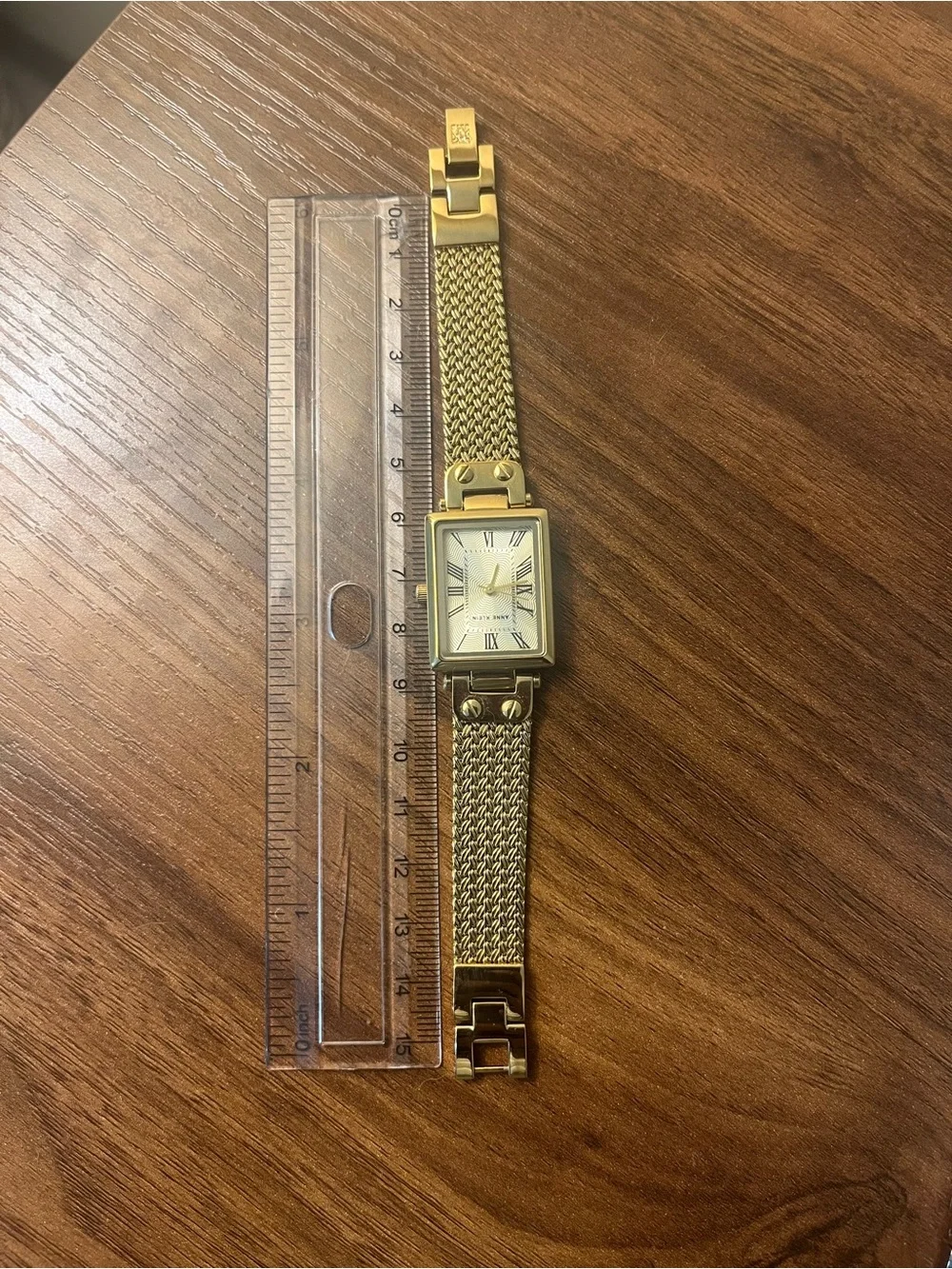 Anne Klein Gold-Tone Rectangular Mesh Bracelet Watch